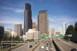 The Interstate 5 connects Seattle to Oregon, British Columbia, and California.